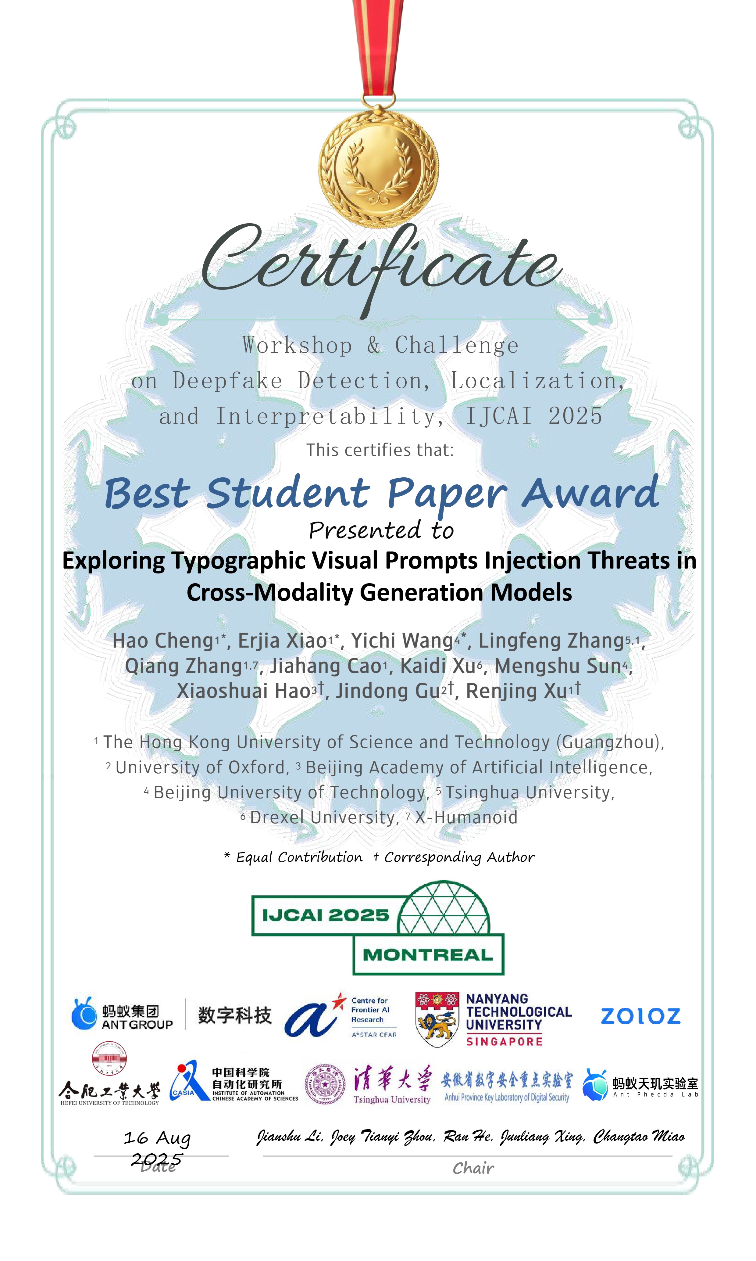 IJCAI Best Student Paper certificate